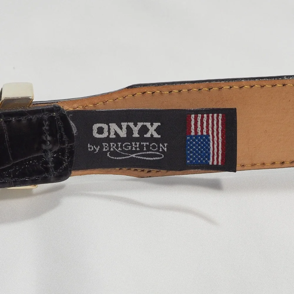 Brighton Belt Mens 36 Black Onyx Italian Calfskin Leather Croc Embossed USA Made